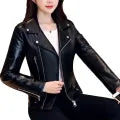 Leather Jackets Short Bomber Zipper Female Black